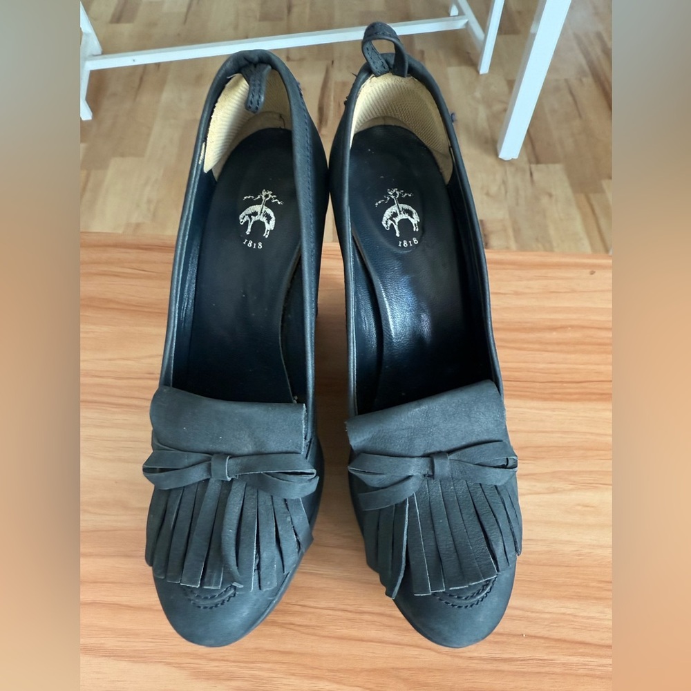 Black Fleece Thom Browne x Brooks Brothers Mod Blue Suede Leather Wedge Loafers - Picture 9 of 14